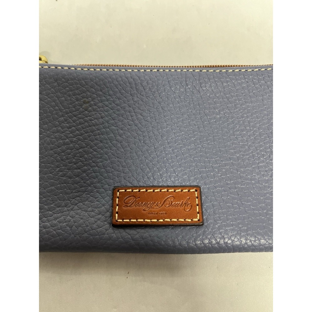Dooney & Bourke Pebble Leather Grain Flat Zip Clutch Wallet Cosmetic Grey Blue - Picture 2 of 5